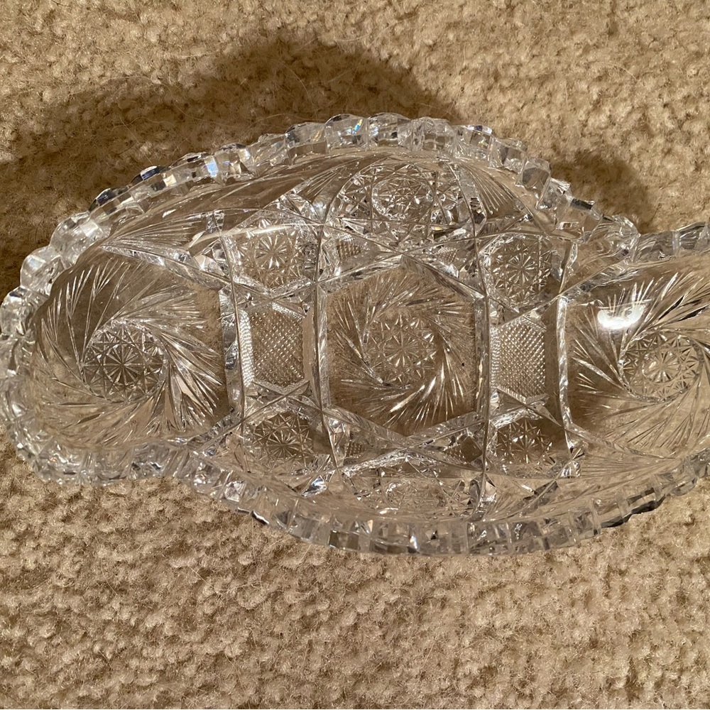 Vintage Double Pinwheel Cut Glass Crystal Relish Dish